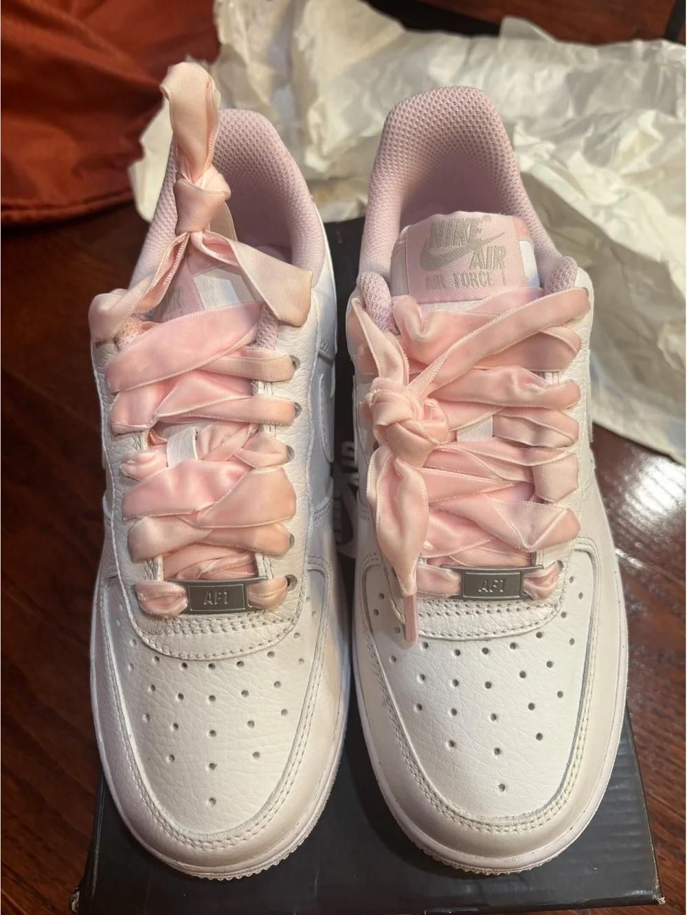 Size 5.5 Nike Air Force 1 Low Pink Velvet Laces (Women's)